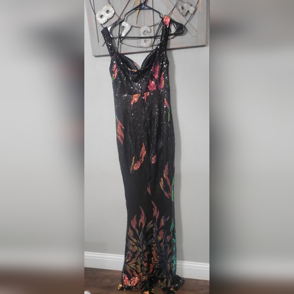 NWT-Love & Lemonade Sequin Mermaid Gown Black Sweetheart Off Shoulder Size L - Picture 5 of 9